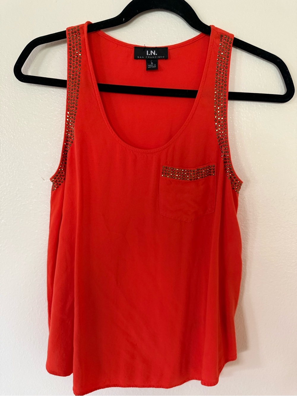 I.N. San Francisco Deep Orange Crystal-Trim Tank Top